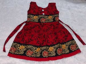 Cute Red Cotton Frock