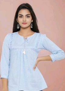 Cute Blue Tunic Top with Embroidery