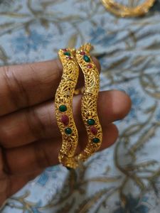 Gold Plated Designer Bangles with Stones