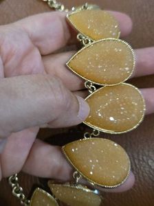 Boho Druzy Peach Teardrop Necklace