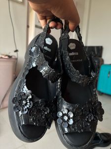 Black Floral Platform Sandals