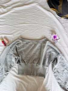 Grey Long Sleeve Cropped Sweatshirt