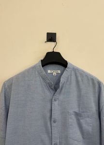 Men's Blue Band Collar Shirt