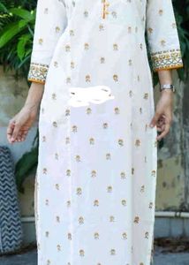 White Kurta with Mustard Yellow Accents