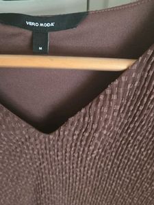 Brown Plisse V-Neck Top