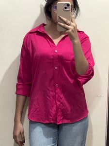 Vibrant Pink Collared Button-Up Shirt