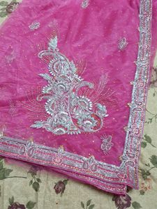 Pink Net Saree