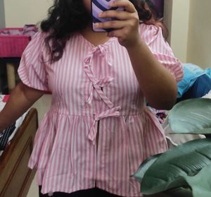 Pink Striped Peplum Top