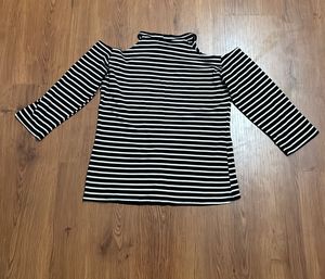 Striped Cold Shoulder Mock Neck Top