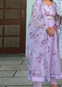 Lavender Tissue Anarkali Suit