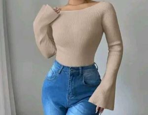 Ribbed Bell Sleeve Top