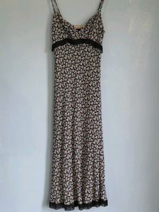 Floral Print Lace Trim Midi Dress