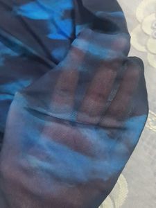 Mesh Blue Tie-Dye Long Sleeve Top