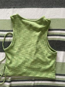 Green Lace-Up Crop Top