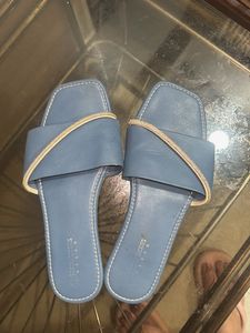 Stylish Blue Embellished Flat Sandals