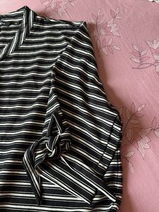 Striped Tie-Sleeve V-Neck Top