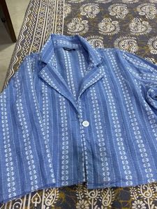 Blue Striped Button-Up Blazer