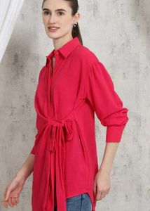 Shein Drop Shoulder Spread Collar Front Wrap Tie