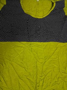Lime Green Kurta with Black Polka Dot Yoke