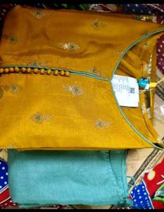Elegant Mustard &amp; Teal Anarkali Set
