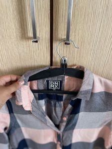 pink  &amp; Navy Plaid Button-Up Shirt