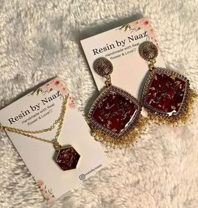 Boho Resin Floral Dangle Earrings &amp; Bracelet Set