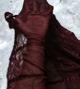 Elegant Brown Saree with Silver Border