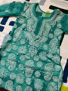 Chikankari Embroidery Green Kurta