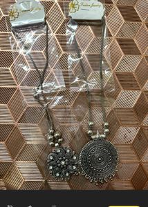 Boho Oxidized Silver Necklace set of 2