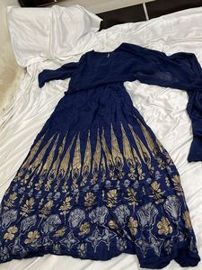 Elegant Blue Lehenga Choli with Gold Print