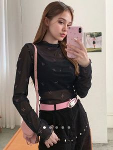 Sheer Mesh Top with Bow Print