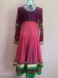 Elegant Pink &amp; Purple Anarkali Suit
