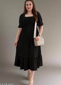 Chic Black Puff Sleeve Midi Dress