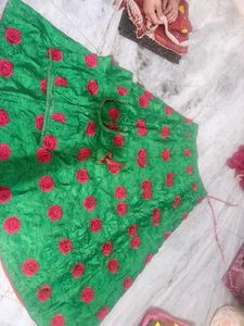 Green Lehenga with Red Rose Work