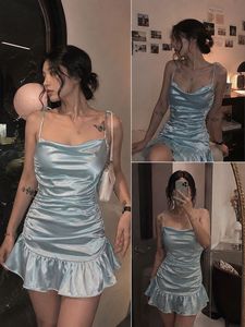 Satin Ruched Mini Dress | Baby Blue