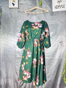 SHEIN Green Floral Midi Dress
