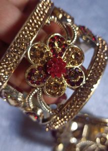 Elegant Gold &amp; Red Stone Bangle Set