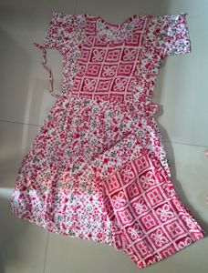 Women's Red & White Printed Kurta Set