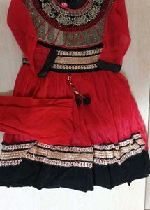 Green Embroidered Girls Anarkali Dress