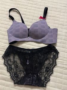 Plaid Pattern Bra with Pink Bow Detail set 2