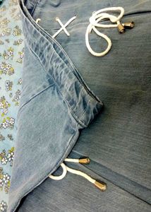 Blue Denim Lace-Up Mini Skirt