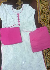 White Kurta with Pink salwar Set