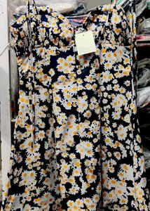 Navy Floral Mini Dress with Tie Front