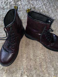Burgundy Snakeskin Ankle Boots