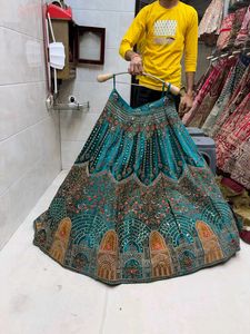 Stunning Teal Embroidered Lehenga Skirt