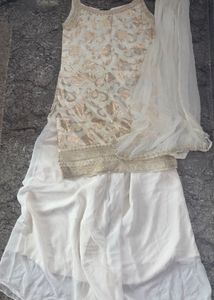 Elegant White &amp; Gold Sharara Set