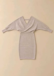 TAUPE WRAP DRESS WITH BATWING SLEEVES