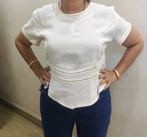 Elegant White Blouse with Intricate Detailing - XL