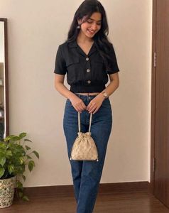 Stylish Black Cropped Button-Up Top