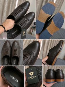 INVICTUS Men Brown Textured Formal Oxfords